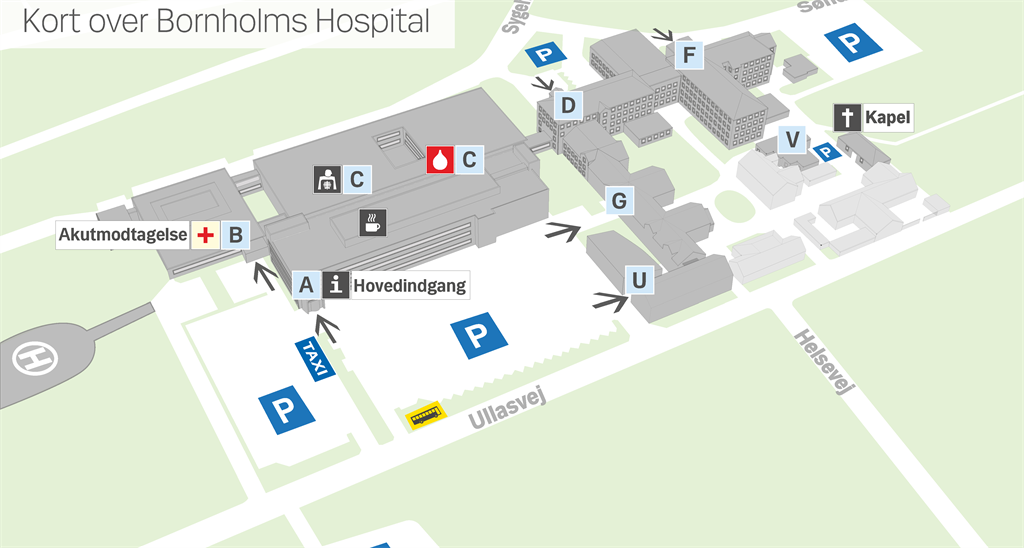 Kort over Bornholms Hospital